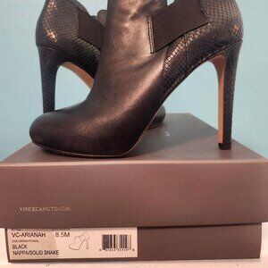 Vince Camuto Black leather boot bootie heel, size 8.5M